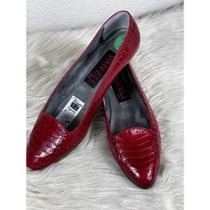 VANELi Women’s 8M Red Croc Embossed Leather Flats Slip On Elegant Vintage